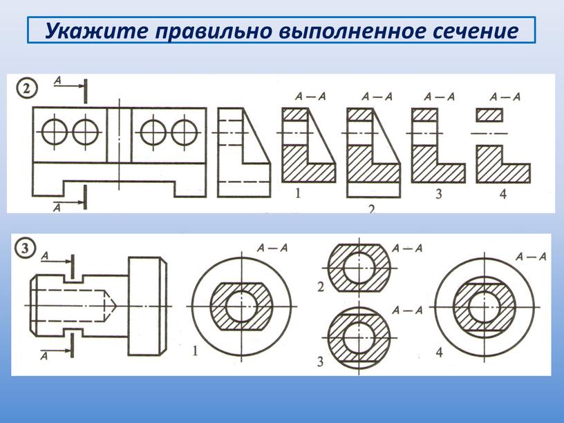 Укажите правильно выполненное сечение