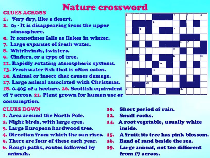 Nature crossword CLUES ACROSS 1