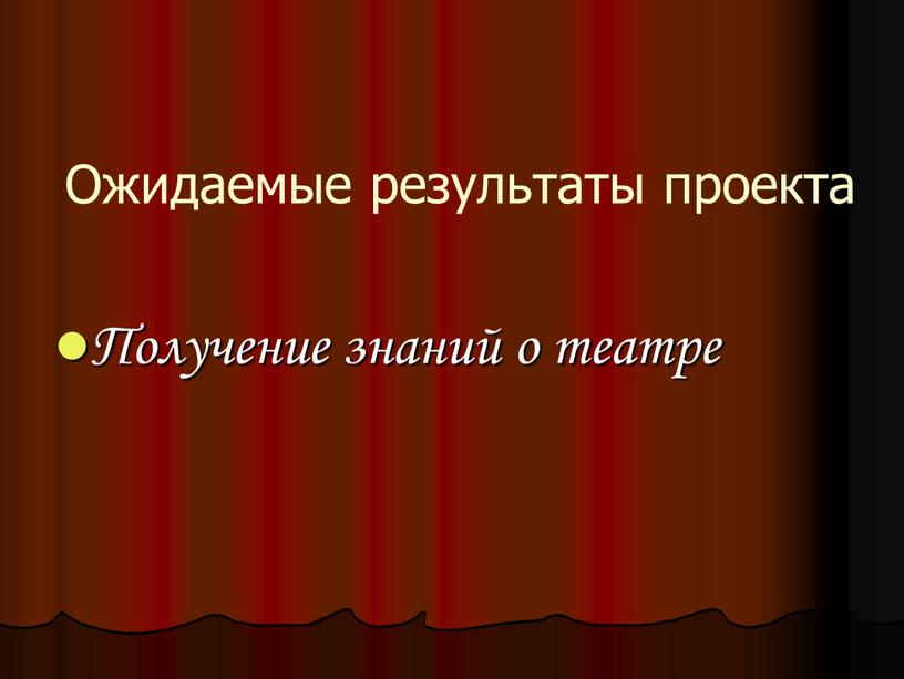 Ожидаемые результаты проекта Получение знаний о театре