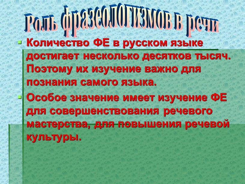 Количество ФЕ в русском языке достигает несколько десятков тысяч