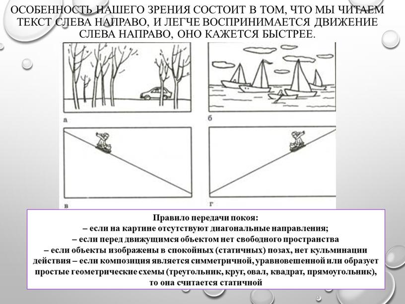 Особенность нашего зрения состоит в том, что мы читаем текст слева направо, и легче воспринимается движение слева направо, оно кажется быстрее