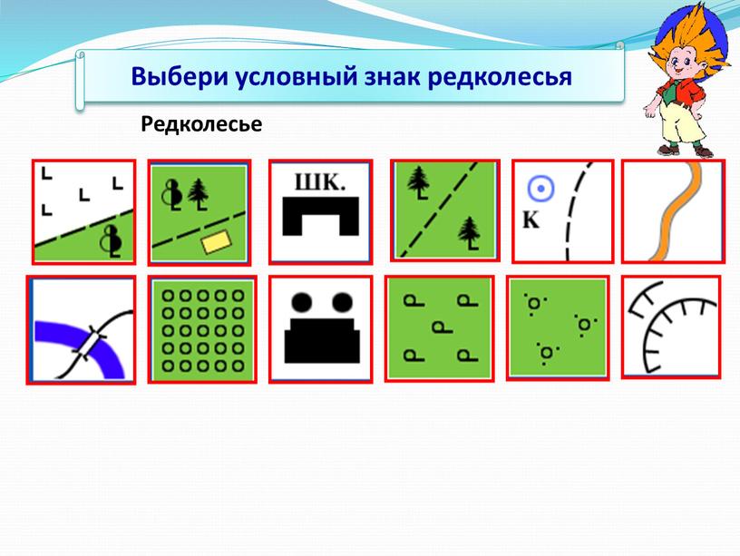 Выбери условный знак редколесья