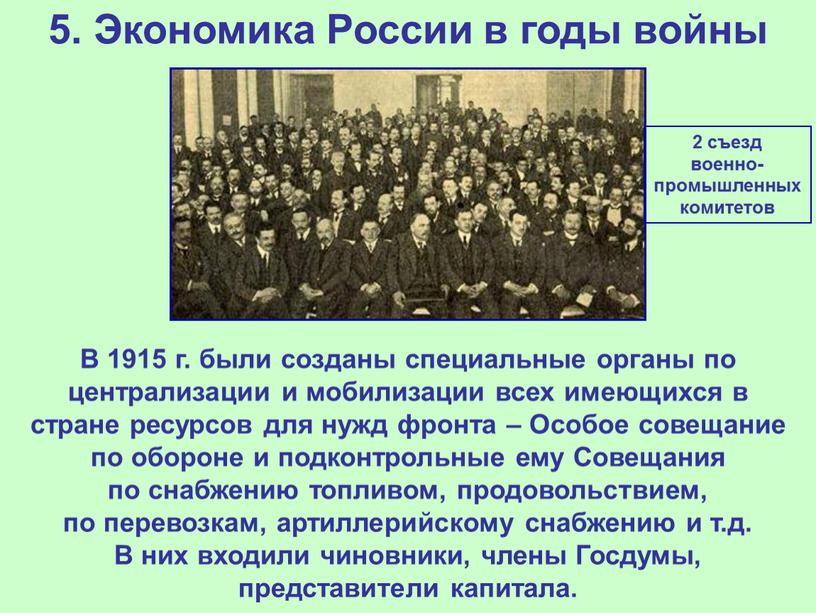 Экономика России в годы войны В 1915 г