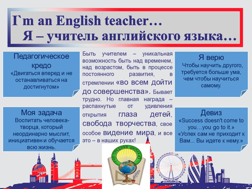 I`m an English teacher… Я – учитель английского языка…
