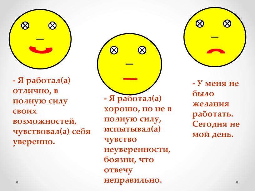 Я работал(а) отлично, в полную силу своих возможностей, чувствовал(а) себя уверенно