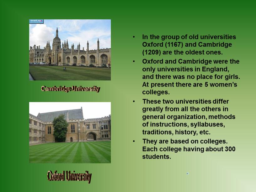 In the group of old universities