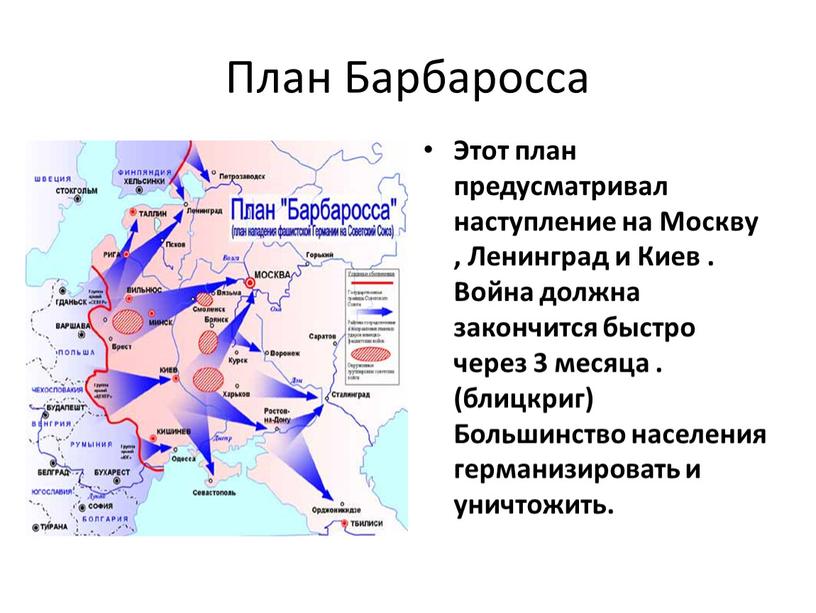 План Барбаросса Этот план предусматривал наступление на