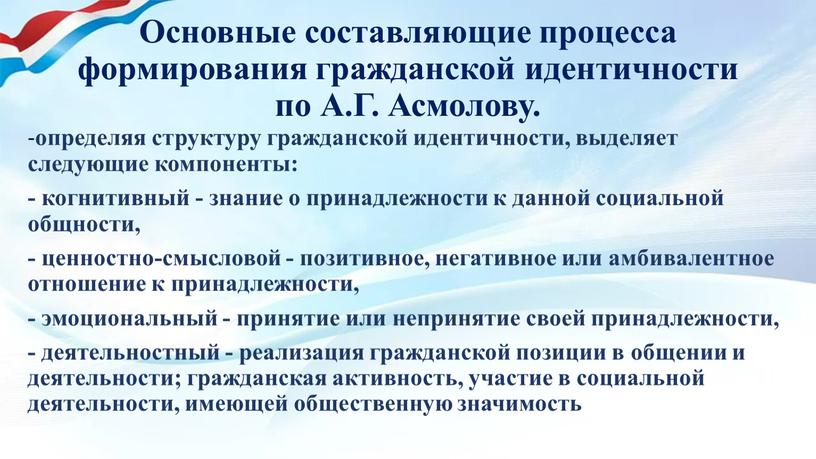 Основные составляющие процесса формирования гражданской идентичности по