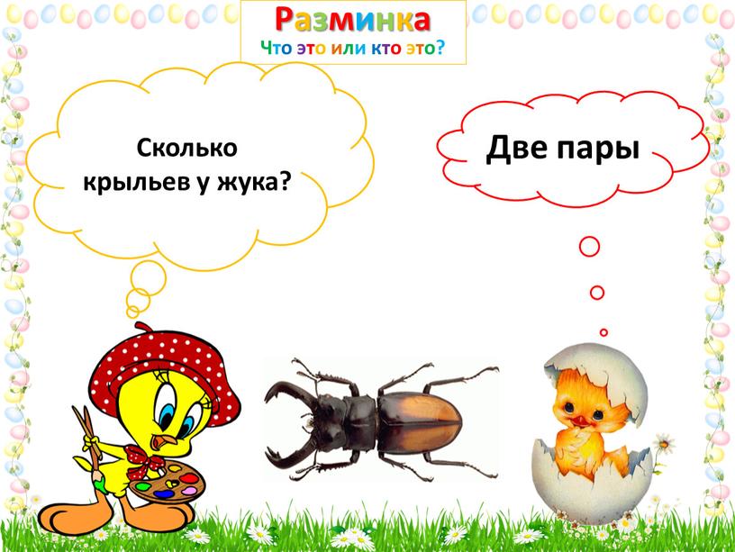 Разминка Что это или кто это? Сколько крыльев у жука?