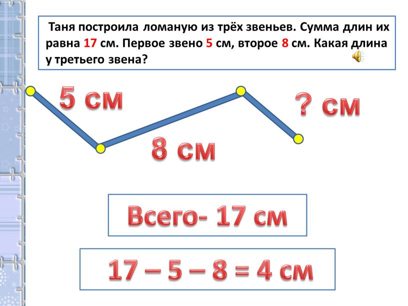 Таня построила ломаную из трёх звеньев