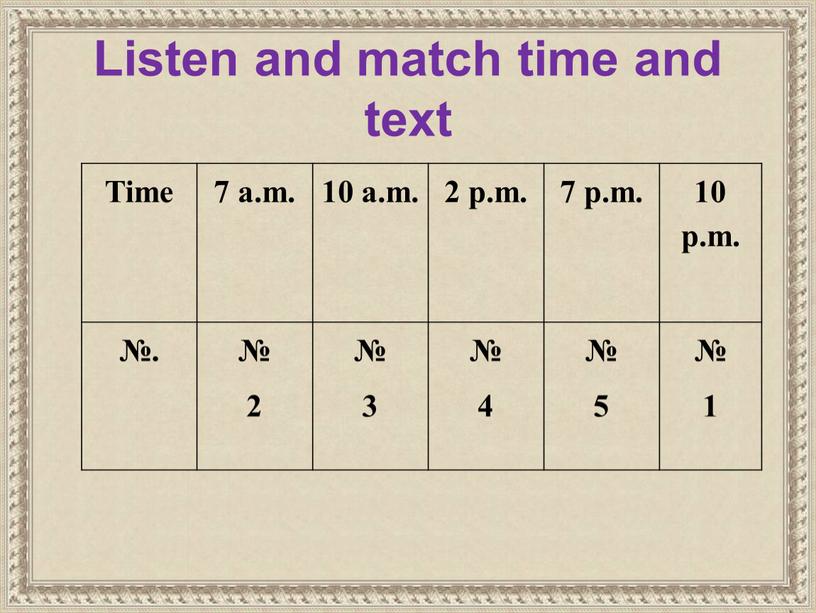 Listen and match time and text