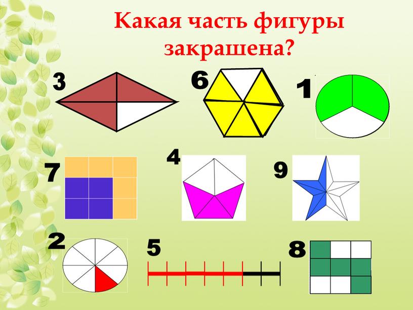 Какая часть фигуры закрашена? 1 2 3 4 5 6 7 8 9