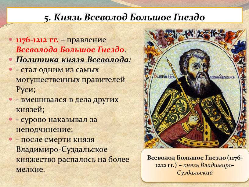 Князь Всеволод Большое Гнездо 1176-1212 гг