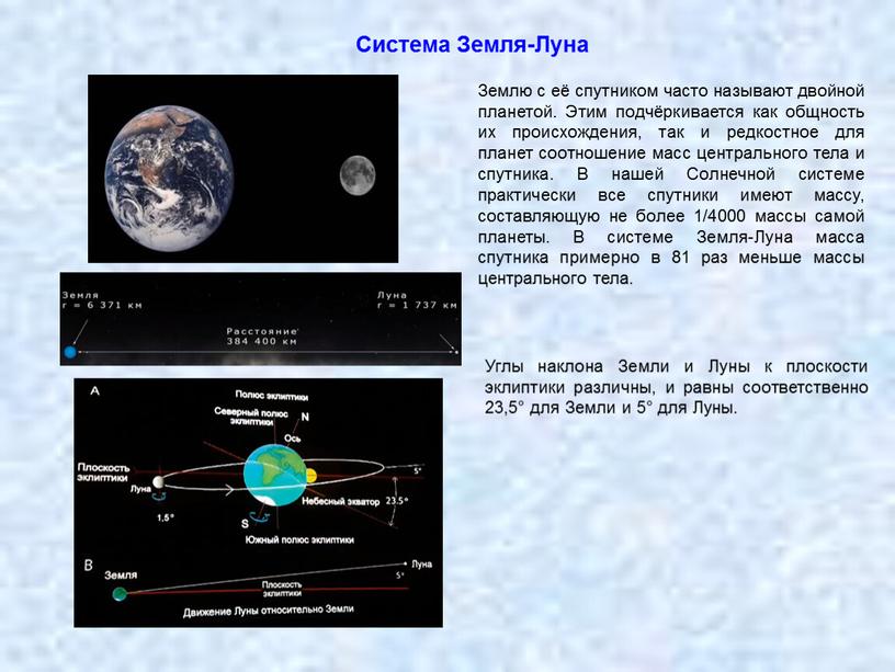 Система Земля-Луна Землю с её спутником часто называют двойной планетой