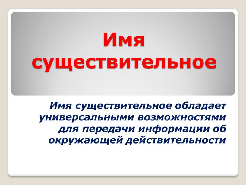 Имя существительное Имя существительное обладает универсальными возможностями для передачи информации об окружающей действительности