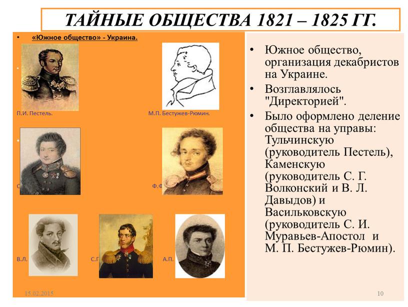 ТАЙНЫЕ ОБЩЕСТВА 1821 – 1825 ГГ