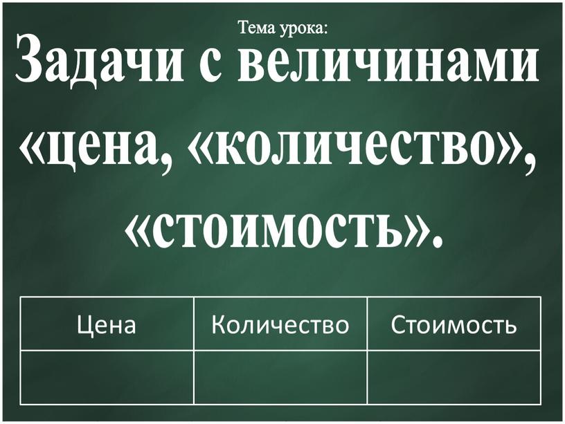 Урок 115 Задачи с величинами Цена Количество Стоимость