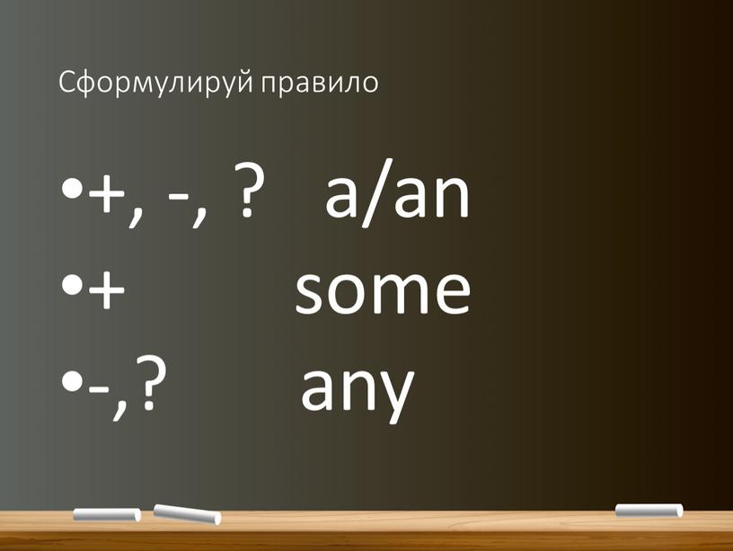 Сформулируй правило +, -, ? a/an + some -,? any