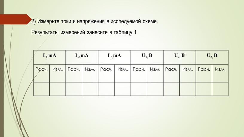 Измерьте токи и напряжения в исследуемой схеме