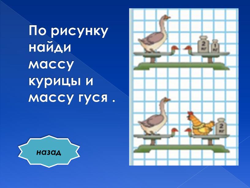 По рисунку найди массу курицы и массу гуся