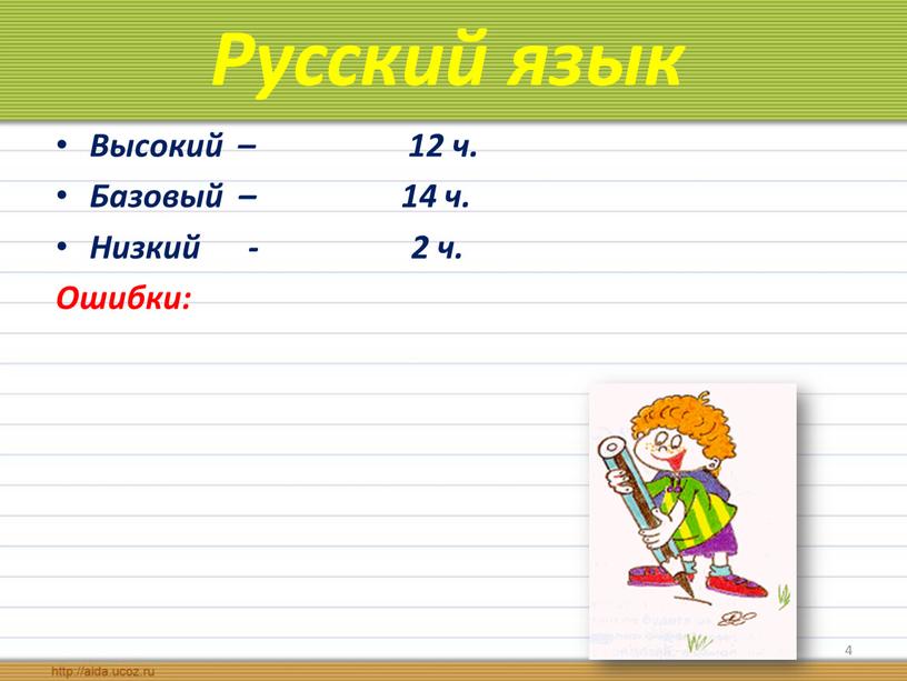 Русский язык Высокий – 12 ч