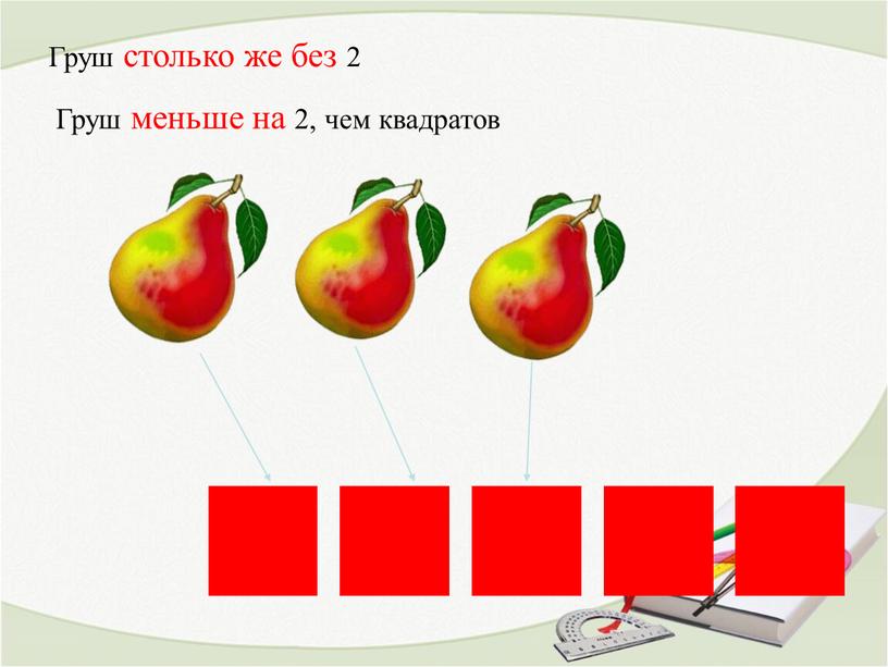 Груш меньше на 2, чем квадратов