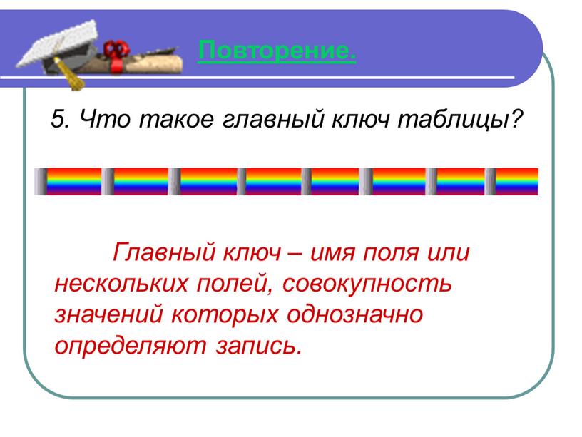 Повторение. 5. Что такое главный ключ таблицы?