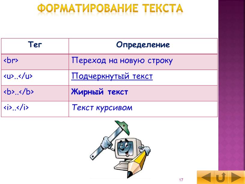 Тег Определение Переход на новую строку