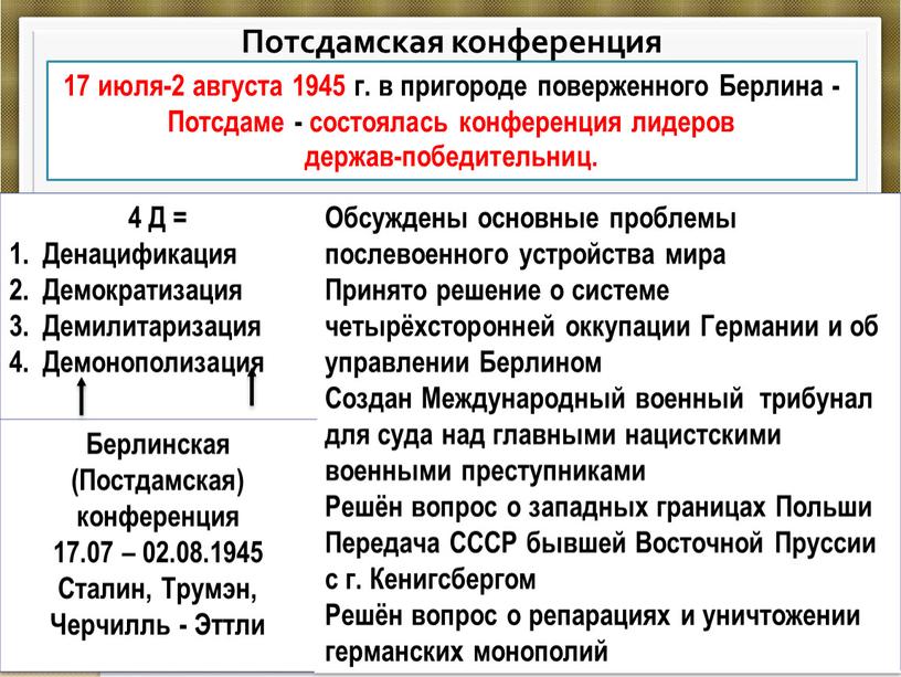 Потсдамская конференция презентация 10 класс