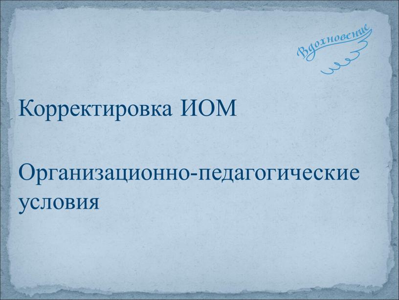 Корректировка ИОМ Организационно-педагогические условия