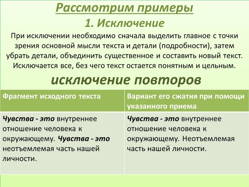 Рассмотрим примеры 1. Исключение