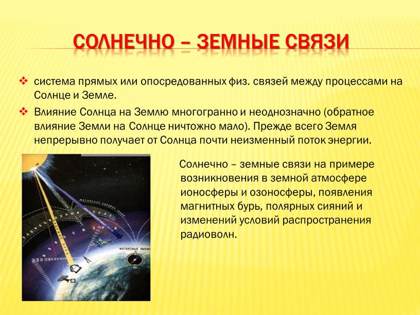 Солнечно – земные связи система прямых или опосредованных физ