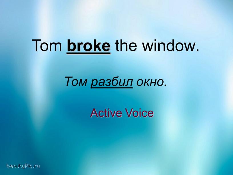 Tom broke the window. Том разбил окно