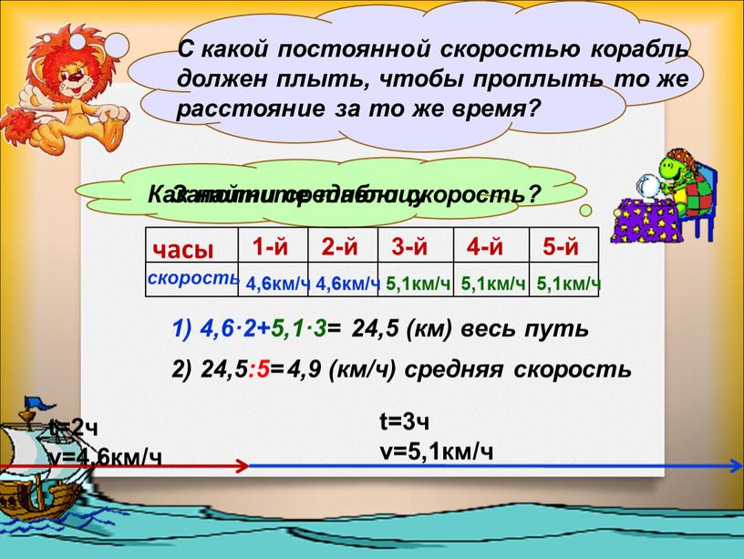 С какой постоянной скоростью корабль должен плыть, чтобы проплыть то же расстояние за то же время?