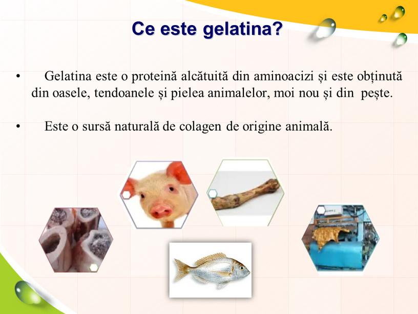 Ce este gelatina? Gelatina este o proteină alcătuită din aminoacizi și este obținută din oasele, tendoanele și pielea animalelor, moi nou și din pește