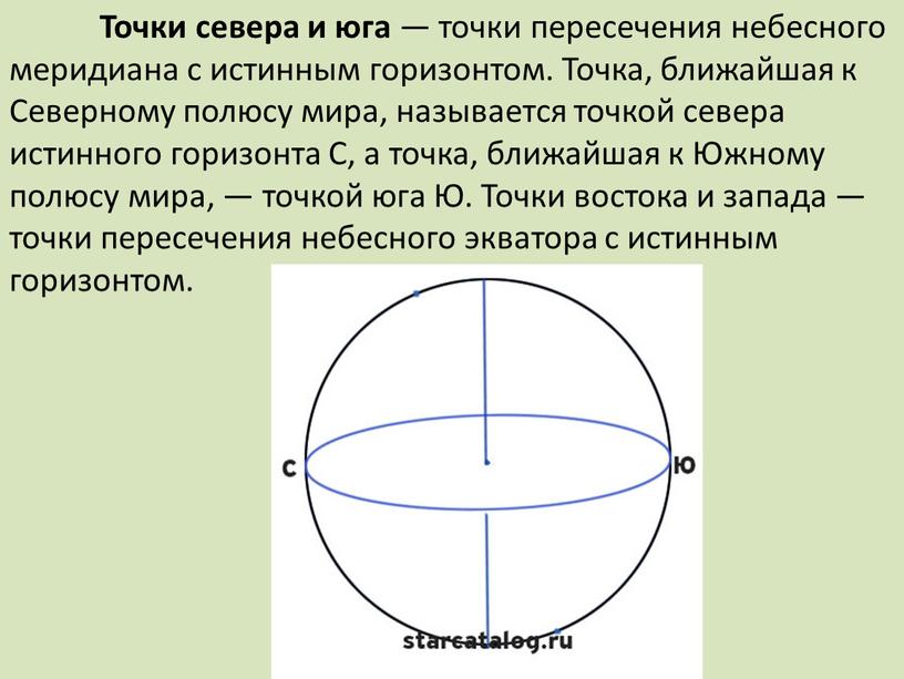 Точки севера и юга — точки пересечения небесного меридиана с истинным горизонтом