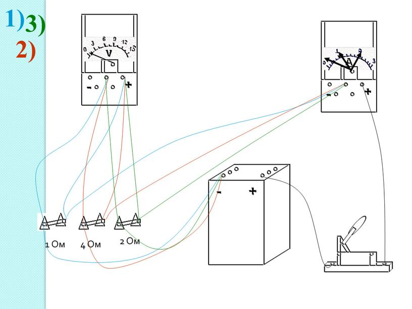 1 Ом 4 Ом 2 Ом 1) 2) 3)