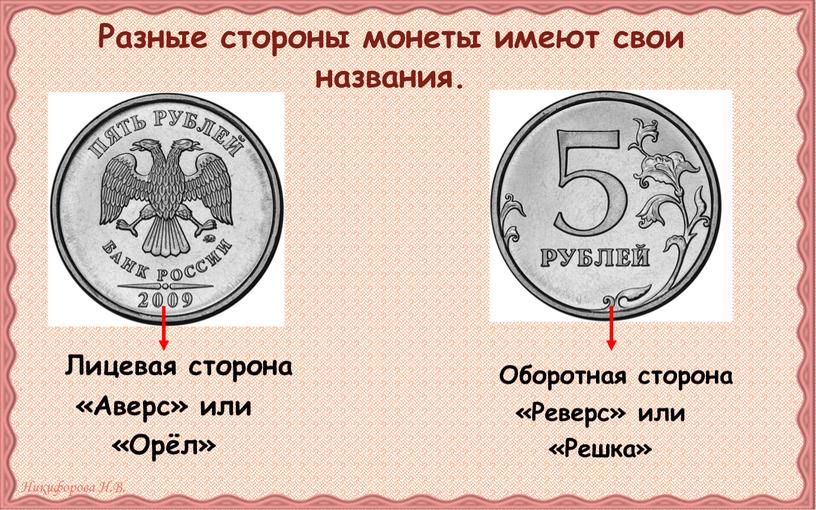 Разные стороны монеты имеют свои названия