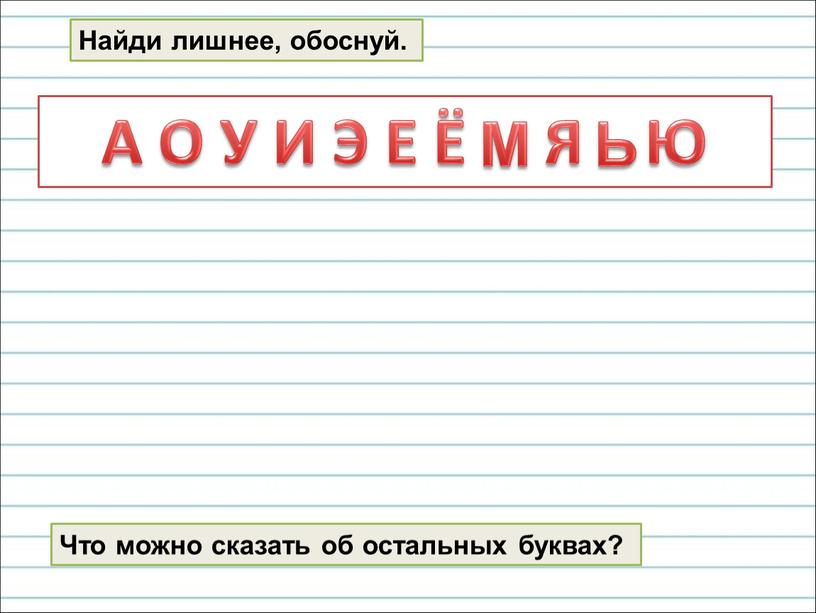 Найди лишнее, обоснуй. А О У И