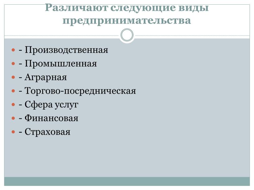 Различают следующие виды предпринимательства -