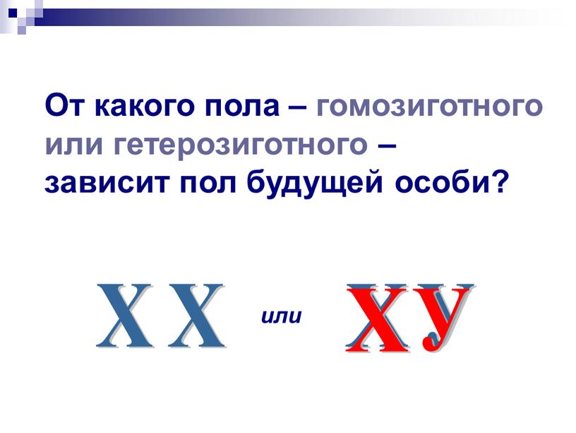 От какого пола – гомозиготного или гетерозиготного – зависит пол будущей особи?