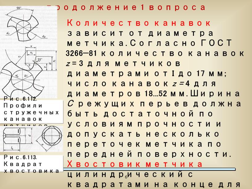 Количество канавок зависит от диаметра метчика