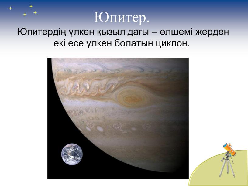 Юпитер. Юпитердің үлкен қызыл дағы – өлшемі жерден екі есе үлкен болатын циклон