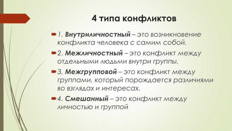 Внутриличностный – это возникновение конфликта человека с самим собой