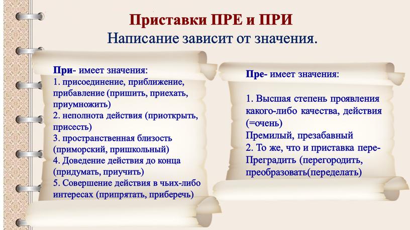 Приставки ПРЕ и ПРИ Написание зависит от значения