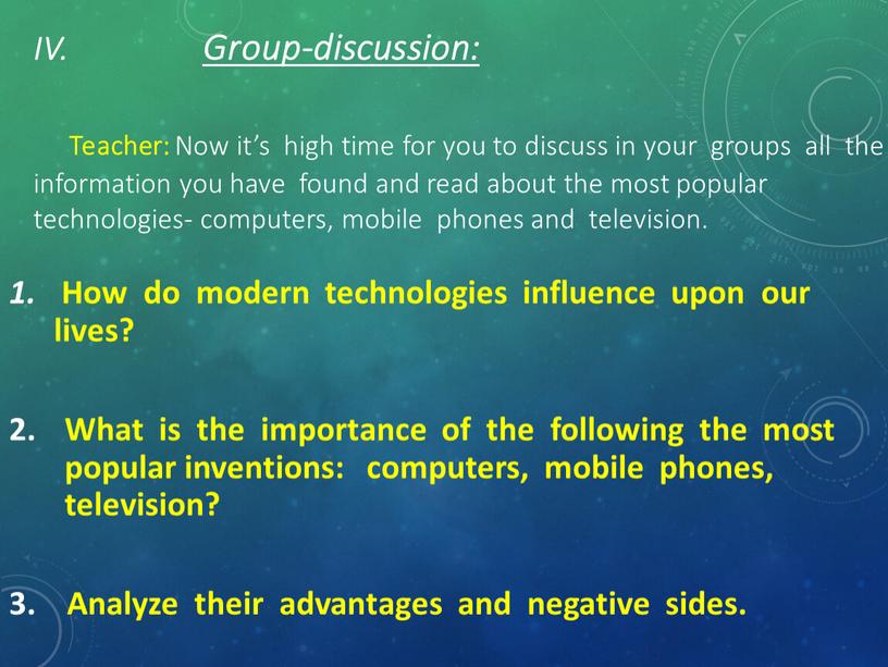 IV. Group-discussion: