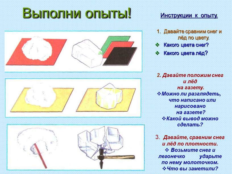 Выполни опыты! Инструкции к опыту