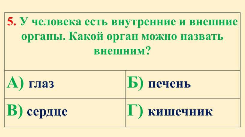 У человека есть внутренние и внешние органы