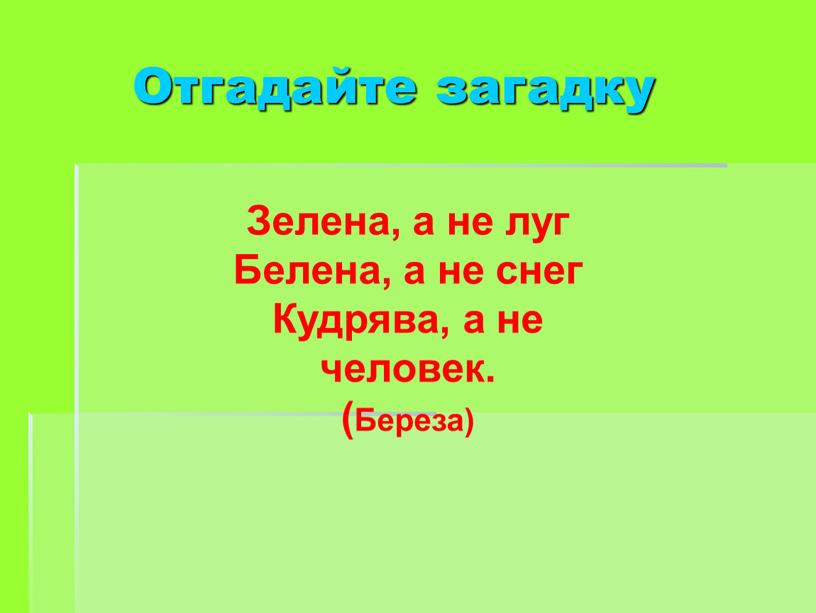 Отгадайте загадку Зелена, а не луг