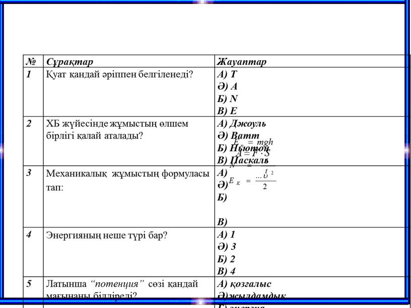 Сұрақтар Жауаптар 1 Қуат қандай әріппен белгіленеді?